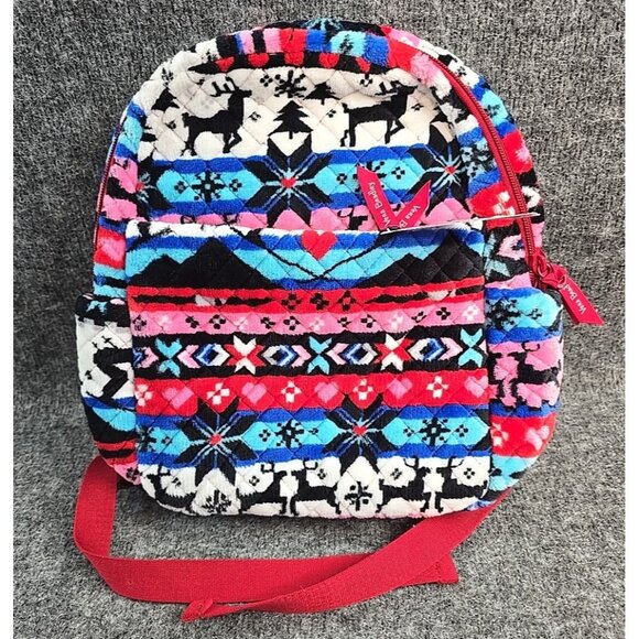 Vera Bradley Small Teddy Fleece Backpack Nordic Stripe Multi Aztec Southwest - Picture 1 of 9